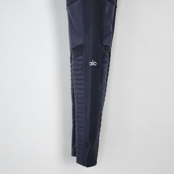 ALO Yoga Gray Moto Leggings Nylon Spandex Mesh Active Running Workout Gym Fit - Picture 11 of 16